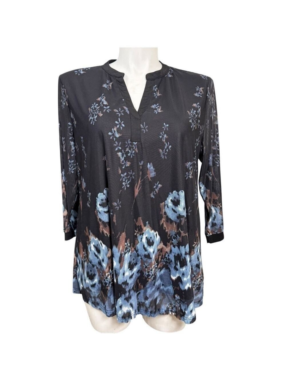 Timeson Women’s XXL Black Floral 3/4 Sleeve Tunic Blouse Top